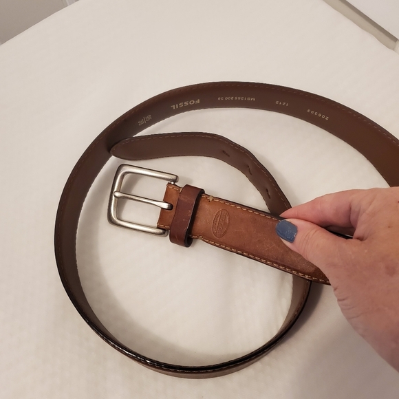 Fossil "Joe" Brown Leather Belt Size 38, Casual, Classic - Picture 10 of 13